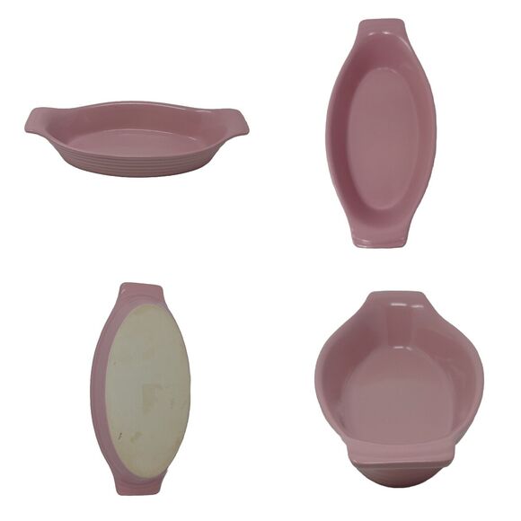 2 Au Gratin Casserole Serving Dishes Pink Blue Ribbed Small 11"L x 5.5" W x 2" H - Picture 2 of 9